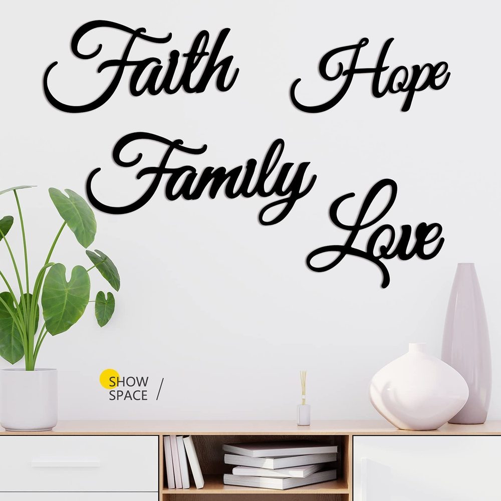 4 Pieces Faith Love Hope Family Metal Wall Decor Rustic Vintage Farmhouse😏